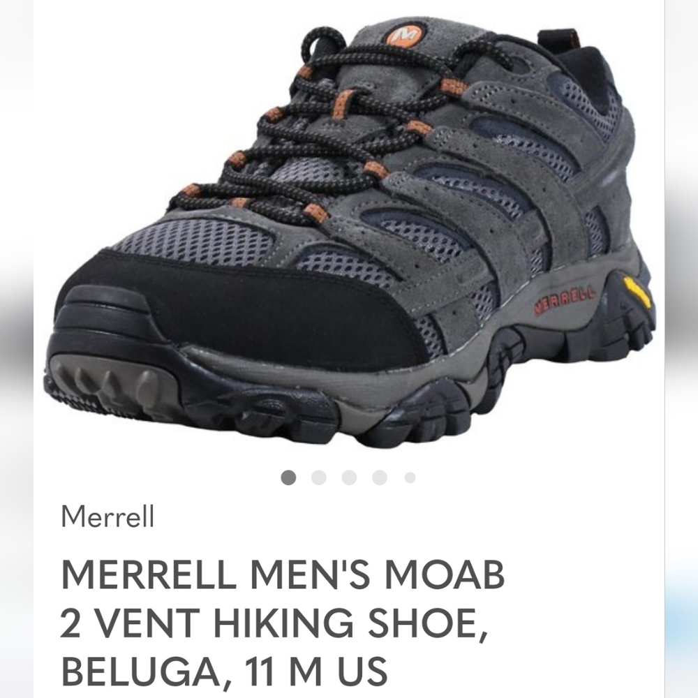 Merrell Men's Moab 2 Vent Hiking Shoe - Black and Gray(Beluga) Size 11